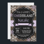 Winter Onederland Girl 1st Birthday Invitation<br><div class="desc">Winter Onederland Girl 1st Birthday Invitation. Purple Lilac Lavender and White Snowflake. First Birthday. Girl 1st Bday Invite. Rustic Wood Chalkboard Background. Black and White. Purple Ribbon. For further customisation,  please click the "Customise it" button and use our design tool to modify this template.</div>