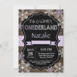 Winter Onederland Girl 1st Birthday Invitation<br><div class="desc">Winter Onederland Girl 1st Birthday Invitation. Purple Lilac Lavender and White Snowflake. First Birthday. Girl 1st Bday Invite. Rustic Wood Chalkboard Background. Black and White. Purple Ribbon. For further customisation,  please click the "Customise it" button and use our design tool to modify this template.</div>