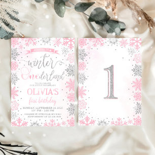 Winter Onederland Girl 1st Birthday Invitation