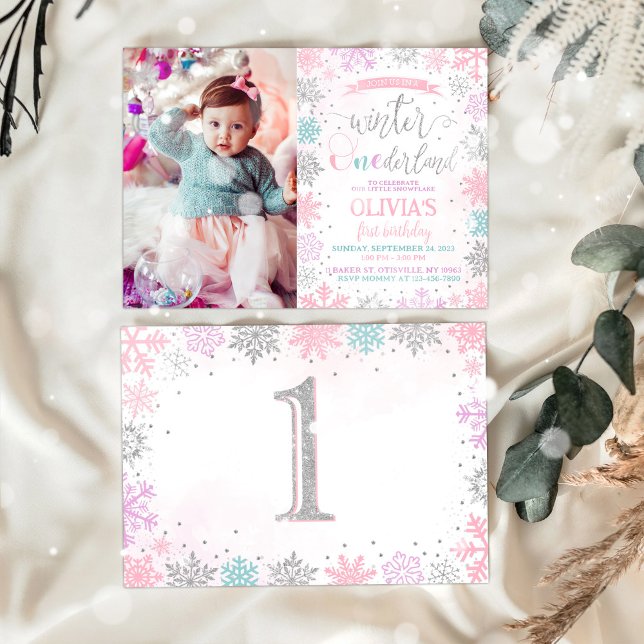 Winter Onederland Girl 1st Birthday Invitation (Creator Uploaded)