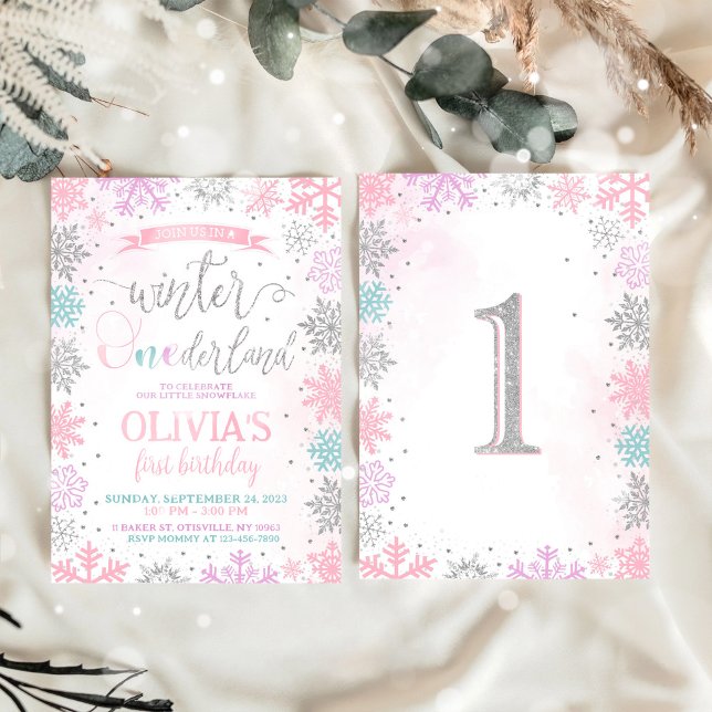 Winter Onederland Girl 1st Birthday Invitation (Creator Uploaded)