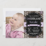 Winter Onederland Girl 1st Birthday Invitation<br><div class="desc">Winter Onederland Girl 1st Birthday Invitation with custom photo. Purple Lilac Lavender and White Snowflake. First Birthday. Girl 1st Bday Invite. Rustic Wood Chalkboard Background. Black and White. Purple Ribbon. For further customisation,  please click the "Customise it" button and use our design tool to modify this template.</div>