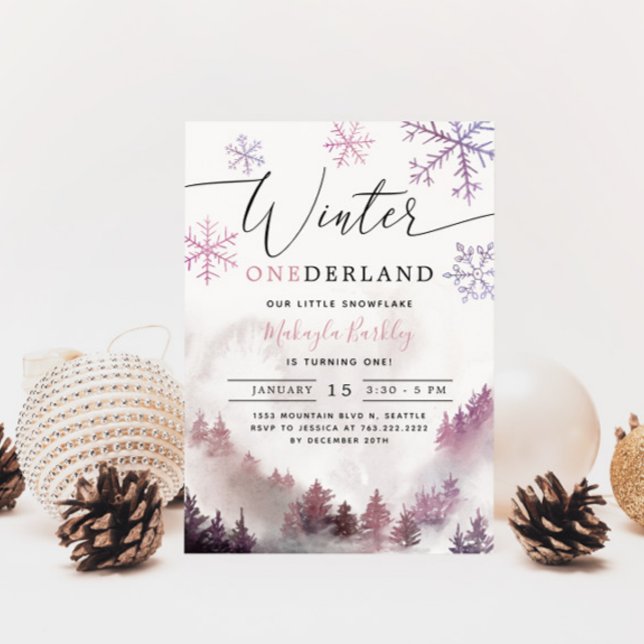 Winter ONEderland Girl 1st Birthday Mountain Invitation (Creator Uploaded)