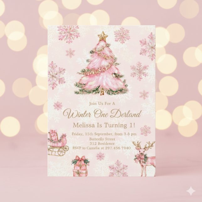 Winter Onederland Girl 1st Birthday Pink Snowflake Invitation (Creator Uploaded)