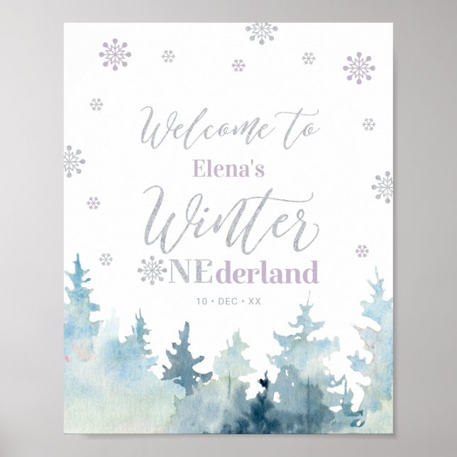 Winter onederland Girl 1st Birthday Welcome Sign (Front)