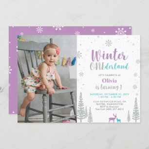 Winter Onederland, Girl 1st Photo Birthday Invitation