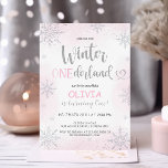 Winter Onederland Girl Birthday Pink Invitation<br><div class="desc">Celebrate your little snowflake's first birthday in style with our Winter Onederland Birthday Pink Invitation. This enchanting invitation captures the magic of a winter wonderland with its pink and silver glitter accents, snowflake motifs, and the "Our Little Snowflake" theme. It's the perfect choice for a Christmas birthday or any winter-themed...</div>