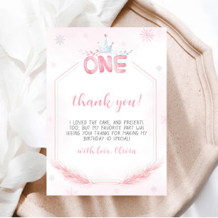 Winter Onederland Girl Birthday Thank You Card