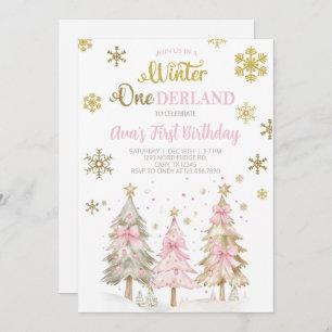 Winter ONEderland girl Christmas birthday invite. Invitation