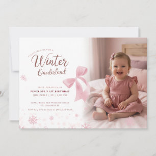 Winter Onederland Girl Photo First Birthday Party Invitation
