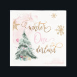 Winter Onederland Girl Pink Gold 1st Birthday Napkin<br><div class="desc">Winter Birthday themed. All details are HAND-DRAWN so you can be sure this design is one-of-a-kind.</div>