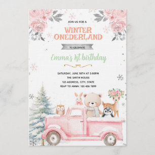 Winter Onederland girl truck invitation