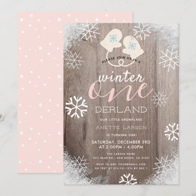 Winter Onederland Girl's 1st Birthday Invitation (Front/Back)
