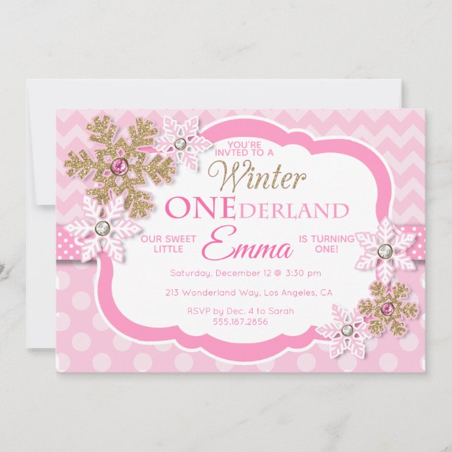 Winter ONEderland Girls First Birthday Invitation (Front)