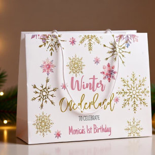 Winter onederland glitter snowflakes birthday large gift bag