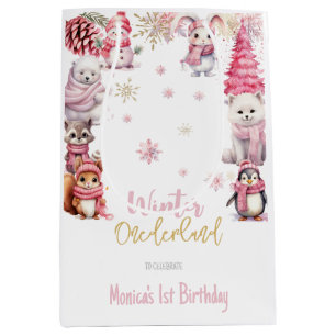 Winter onederland glitter snowflakes birthday medium gift bag