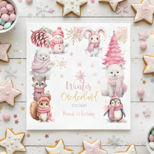 Winter onederland glitter snowflakes birthday napkin