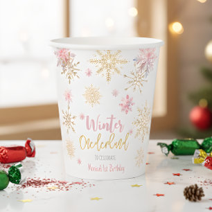 Winter onederland glitter snowflakes birthday paper cups