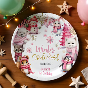 Winter onederland glitter snowflakes birthday paper plate