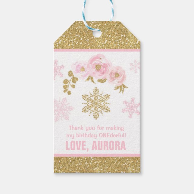 Winter ONEderland Gold Party Favour Thank You Tag (Front)