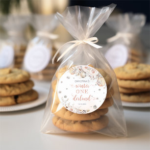 Winter Onederland Gold Pink 1st Birthday Classic Round Sticker