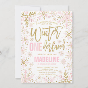 Winter ONEderland Gold Snowflake 1st Birthday Invitation