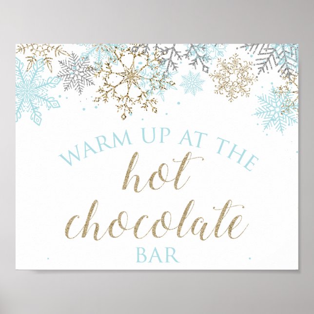 Winter Onederland Hot Chocolate Bar Sign Blue Gold (Front)