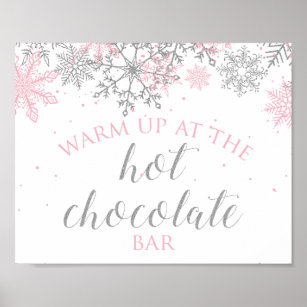 Winter Onederland Hot Chocolate Pink Silver Snow Poster