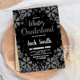 Winter ONEderland Invitations Black Silver