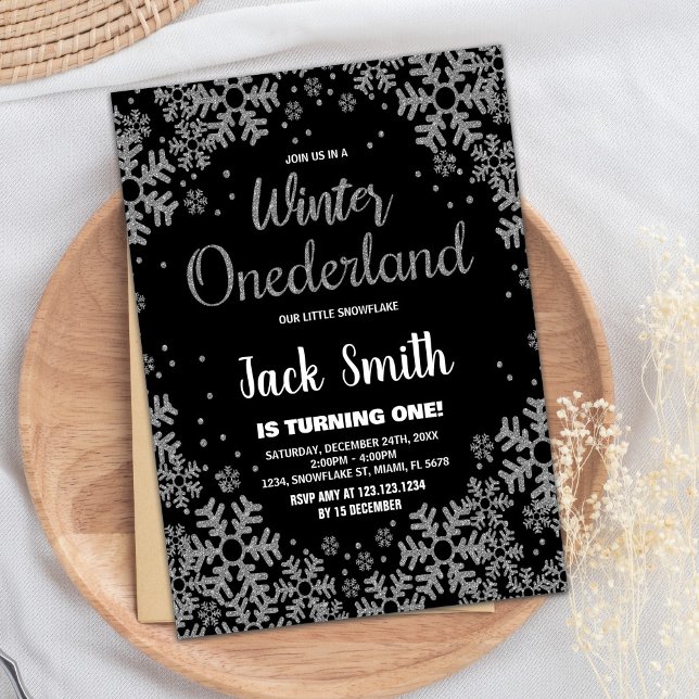 Winter ONEderland Invitations Black Silver (Winter ONEderland Invitations Black Silver)