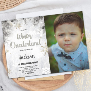 Winter ONEderland Invitations Pine Silver Photo
