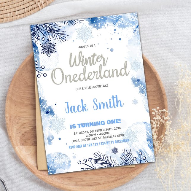 Winter ONEderland Invitations Silver Glitter Blue (Winter ONEderland Invitations Silver Glitter Blue)