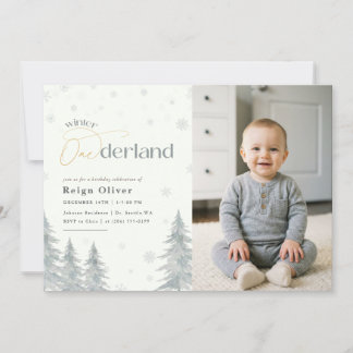 Winter Onederland Kid Photo First Birthday Party Invitation
