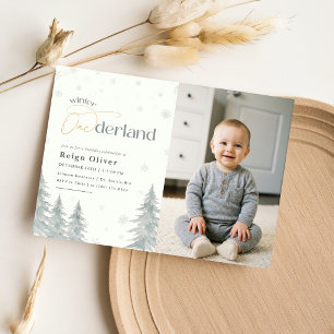 Winter Onederland Kid Photo First Birthday Party Invitation
