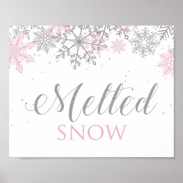 Winter Onederland Melted Snow pink Silver Poster (Front)