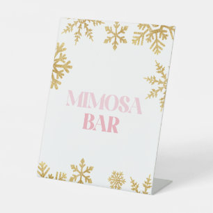 Winter Onederland Mimosa Bar Pink Gold Pedestal Sign