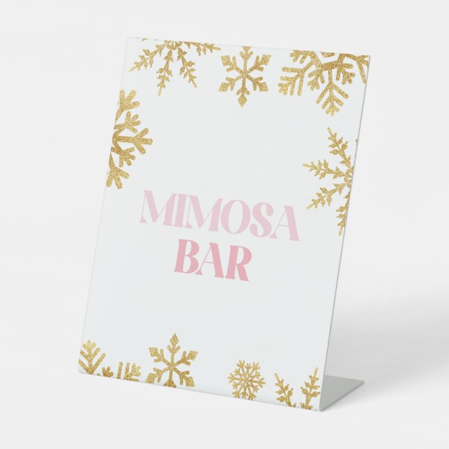 Winter Onederland Mimosa Bar Pink Gold Pedestal Sign (Front)