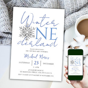 Winter ONEderland Minimalist Boy 1st Birthday Invitation