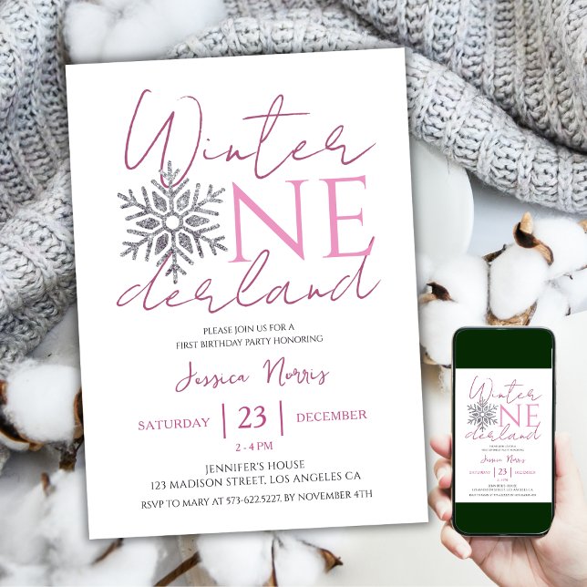 Winter ONEderland |  Minimalist Girl 1st Birthday Invitation (Creator Uploaded)