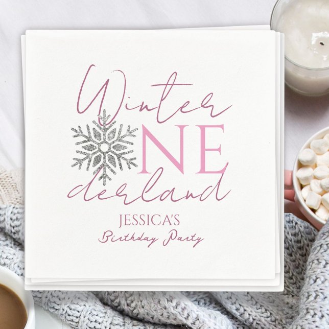 Winter ONEderland Minimalist Girl 1st Birthday Napkin (Creator Uploaded)