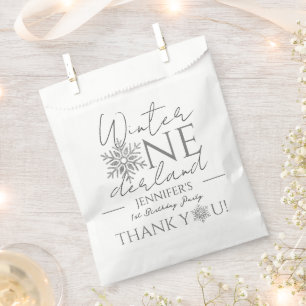Winter ONEderland Minimalist Silver 1st Birthday Favour Bags