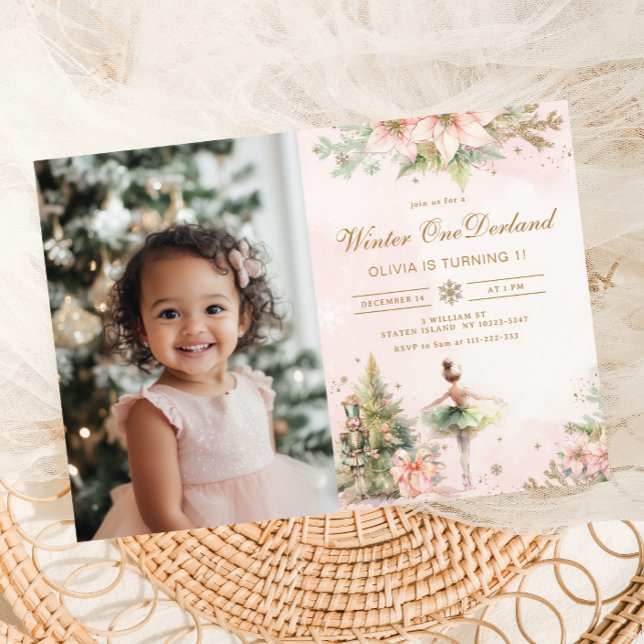 Winter Onederland Nutcracker 1st birthday photo Invitation (Creator Uploaded)