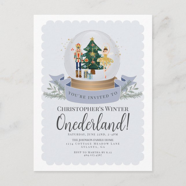 Winter Onederland Nutcracker first birthday invite Postcard (Front)
