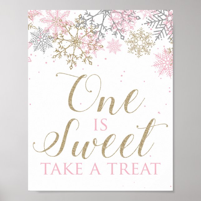 Winter Onederland One is Sweet Take a treat sign (Front)