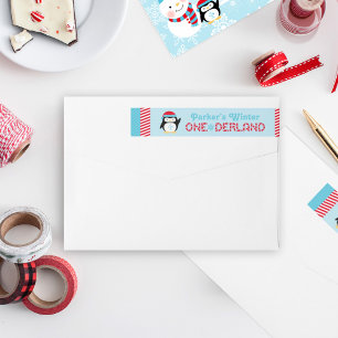 Winter ONEderland Penguin Candy Stripe Wrap Around Label