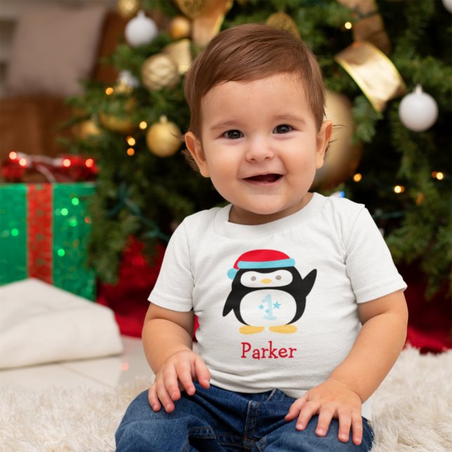 Winter ONEderland Penguin Monogram First Birthday Baby T-Shirt (Creator Uploaded)