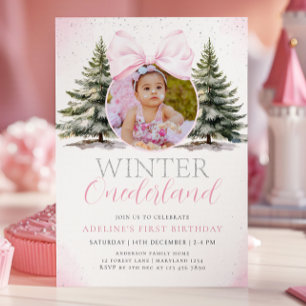 Winter Onederland Photo Girl First Birthday Invitation