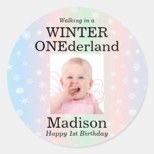 Winter Onederland Photo Snowflake Classic Round Sticker