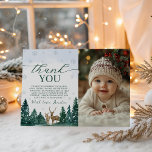 Winter ONEderland Photo Thank You Invitation<br><div class="desc">Send warm gratitude with this cozy Winter ONEderland photo thank you card! Featuring watercolor pine trees,  woodland deer,  and delicate snowflakes,  this design beautifully complements your winter first birthday theme. Personalize it with your baby’s photo for a heartfelt,  festive touch — perfect for rustic,  woodland,  or Christmas-themed celebrations.</div>