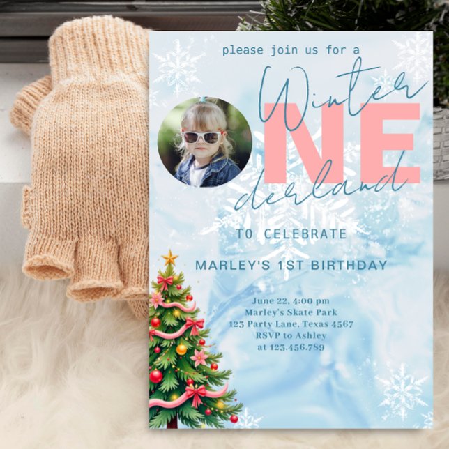 Winter ONEderland Photo Tree Party 1st birthday Invitation (Creator Uploaded)